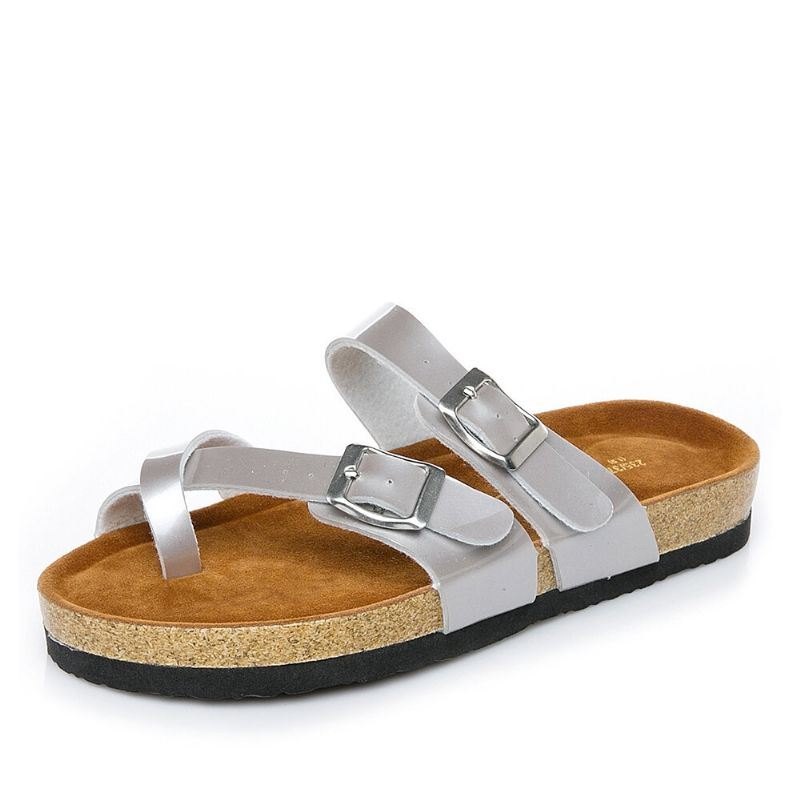 Dame Dobbel Spenne Strap Comfy Beach Flip Flops Cork Flat Sandaler