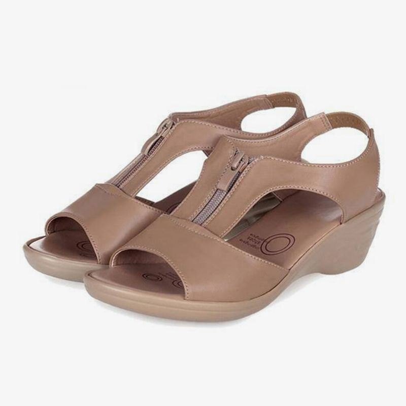 Dame Ensfarget Glidelås Foran Bærbare Casual Wedges-sandaler