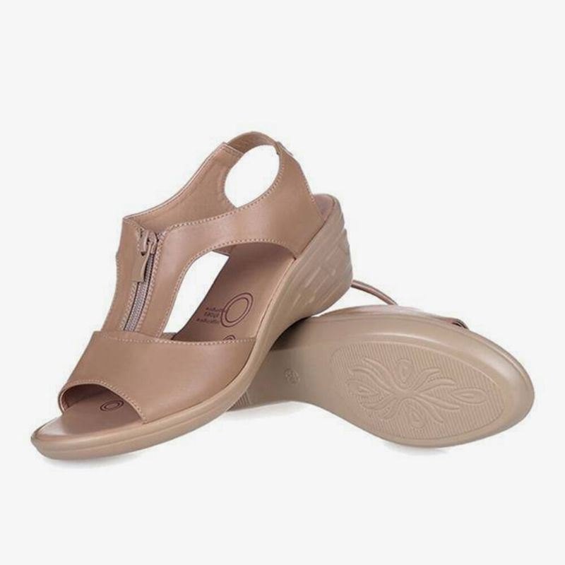 Dame Ensfarget Glidelås Foran Bærbare Casual Wedges-sandaler