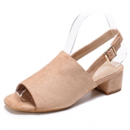 Dame Ensfarget Semsket Peep Toe Slingback Chunky Heel Uformelle Sandaler Med Daglige Hæler