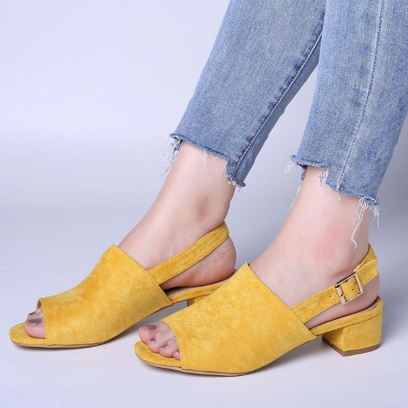 Dame Ensfarget Semsket Peep Toe Slingback Chunky Heel Uformelle Sandaler Med Daglige Hæler