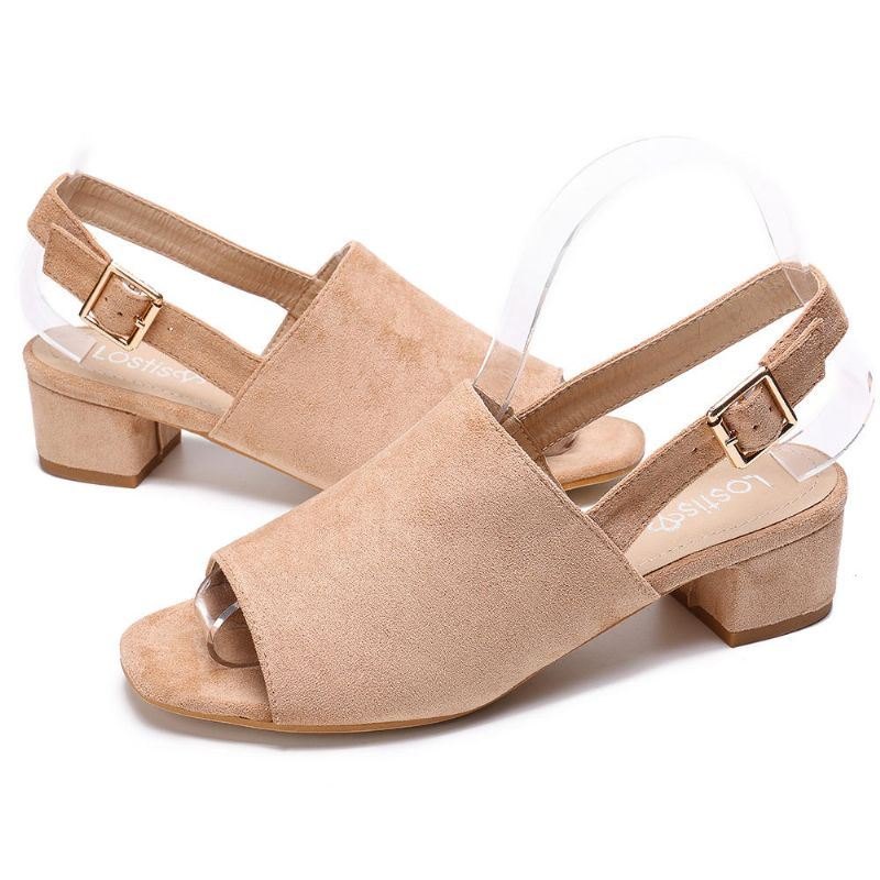 Dame Ensfarget Semsket Peep Toe Slingback Chunky Heel Uformelle Sandaler Med Daglige Hæler