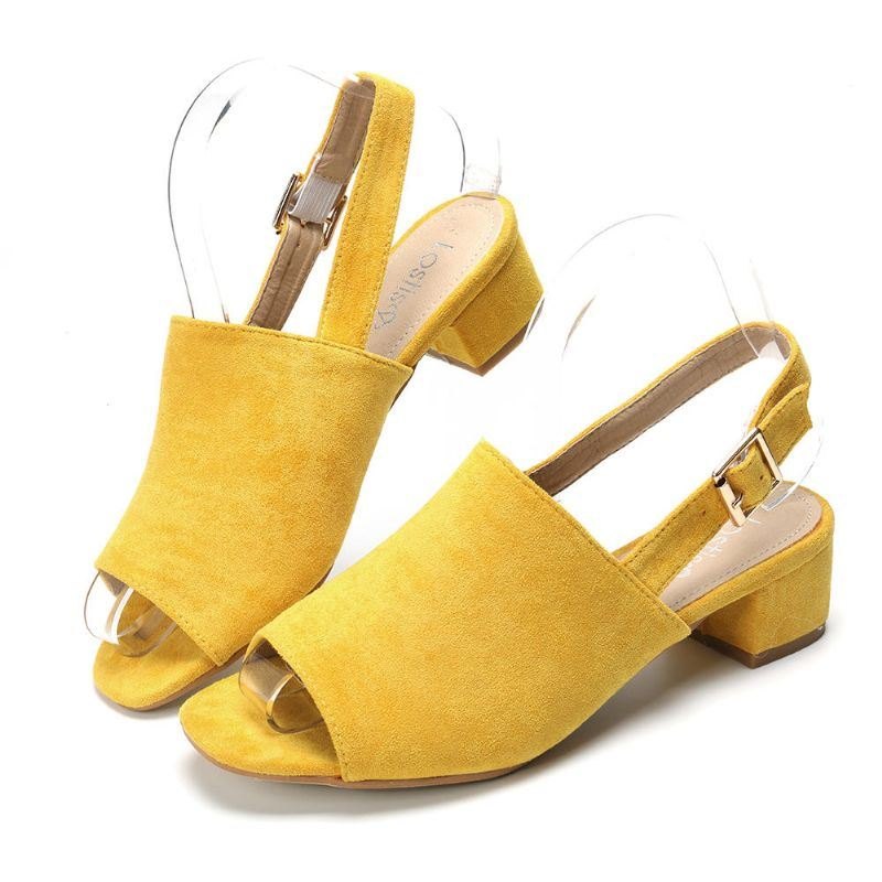 Dame Ensfarget Semsket Peep Toe Slingback Chunky Heel Uformelle Sandaler Med Daglige Hæler