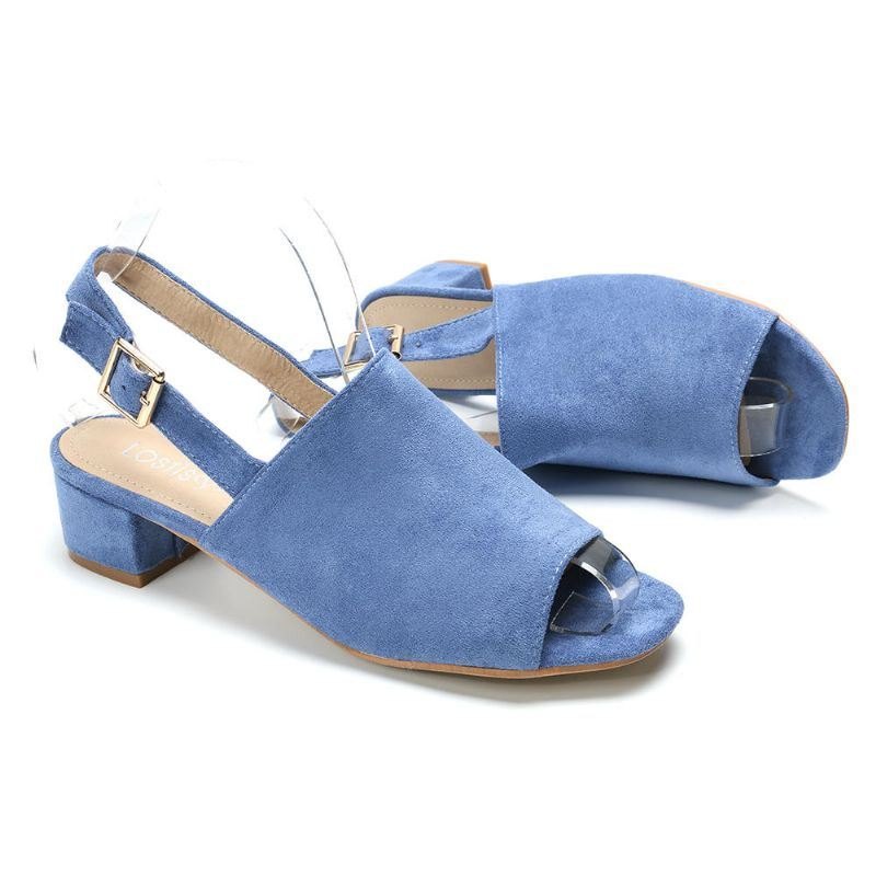 Dame Ensfarget Semsket Peep Toe Slingback Chunky Heel Uformelle Sandaler Med Daglige Hæler