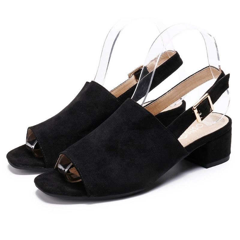 Dame Ensfarget Semsket Peep Toe Slingback Chunky Heel Uformelle Sandaler Med Daglige Hæler