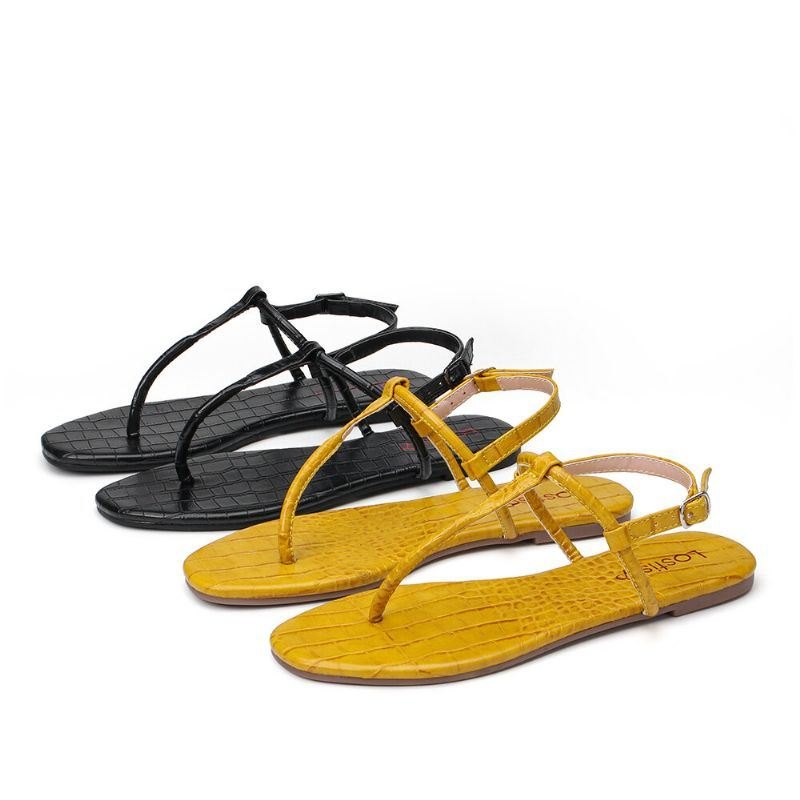 Dame Ensfarget T-stropp Clip Toe Sidespenne Casual Sandaler