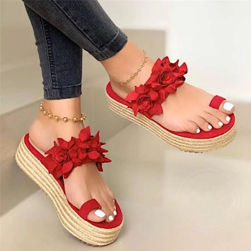 Dame Espadrilles Blomsterdekorasjon Tåring Casual Beach Platform Sandaler