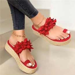 Dame Espadrilles Blomsterdekorasjon Tåring Casual Beach Platform Sandaler