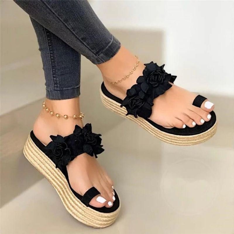 Dame Espadrilles Blomsterdekorasjon Tåring Casual Beach Platform Sandaler