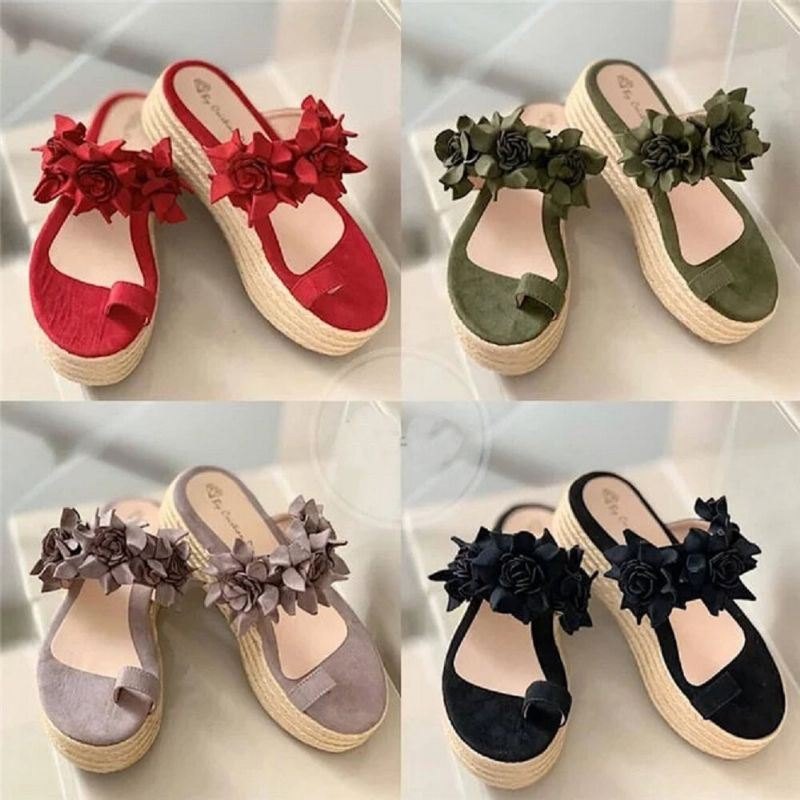 Dame Espadrilles Blomsterdekorasjon Tåring Casual Beach Platform Sandaler