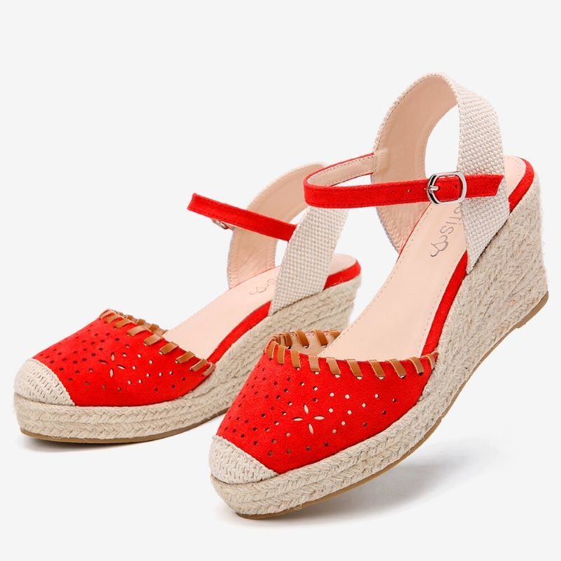 Dame Espadrilles Cutout Ankelstropp Casual Wedge Sandaler