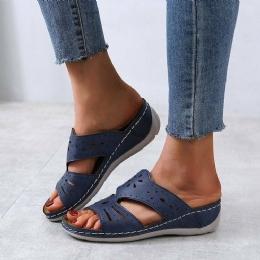 Dame Hollow Comfy Sklisikker Casual Slip On Wedges-sandaler