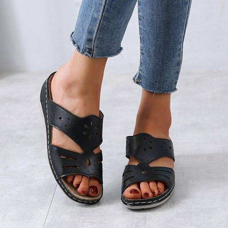 Dame Hollow Comfy Sklisikker Casual Slip On Wedges-sandaler