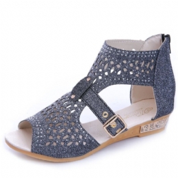 Dame Hollow Out Spenne Solid Farge Summer Beach Wedge Sandaler