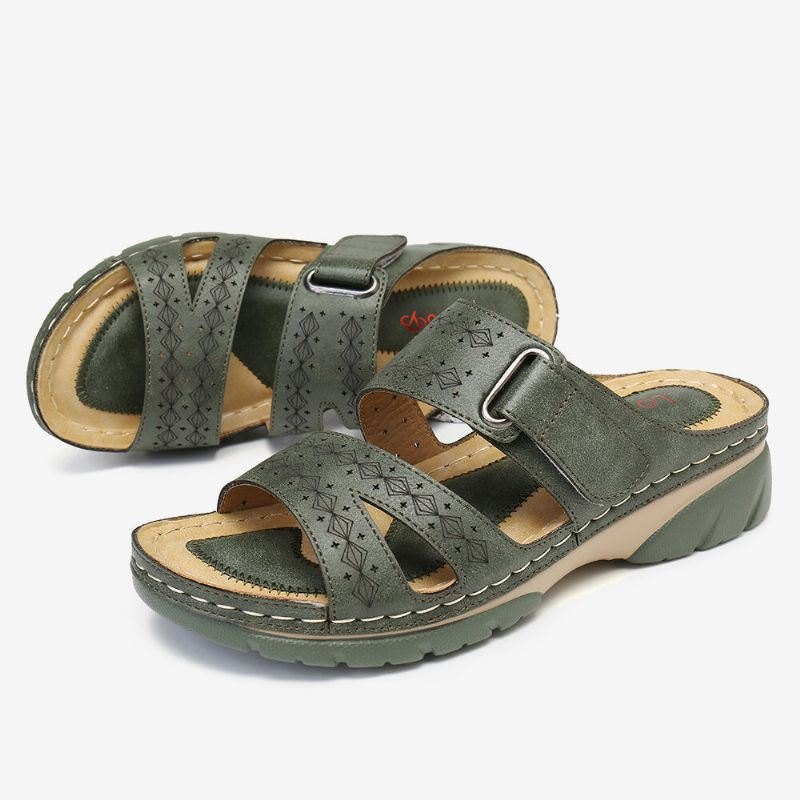 Dame Justerbar Stropp Åpen Tå Slip On Casual Summer Wedge Sandaler