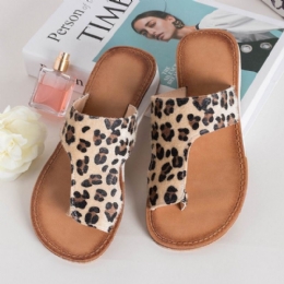 Dame Large Size Comfy Myk Leopard Clip Toe Flat Sandaler