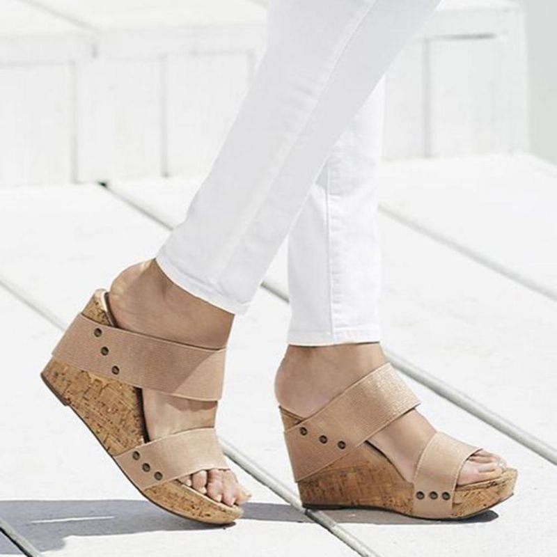 Dame Med Mellomhæl Peep Toe Casual Wedge Sandaler