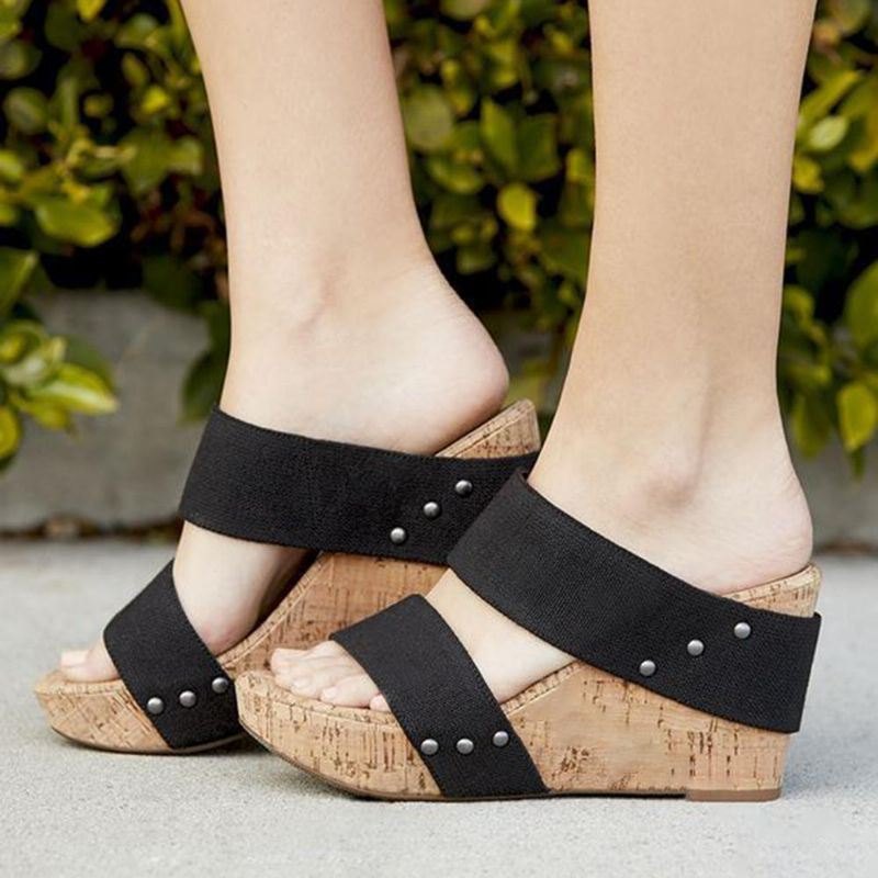 Dame Med Mellomhæl Peep Toe Casual Wedge Sandaler