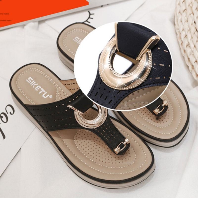 Dame Metalldekor Hule Komfortable Clip Toe Beach Casual Sandaler