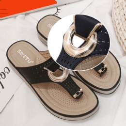 Dame Metalldekor Hule Komfortable Clip Toe Beach Casual Sandaler