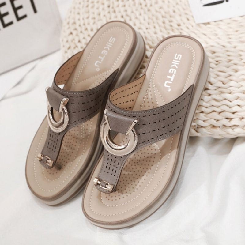 Dame Metalldekor Hule Komfortable Clip Toe Beach Casual Sandaler