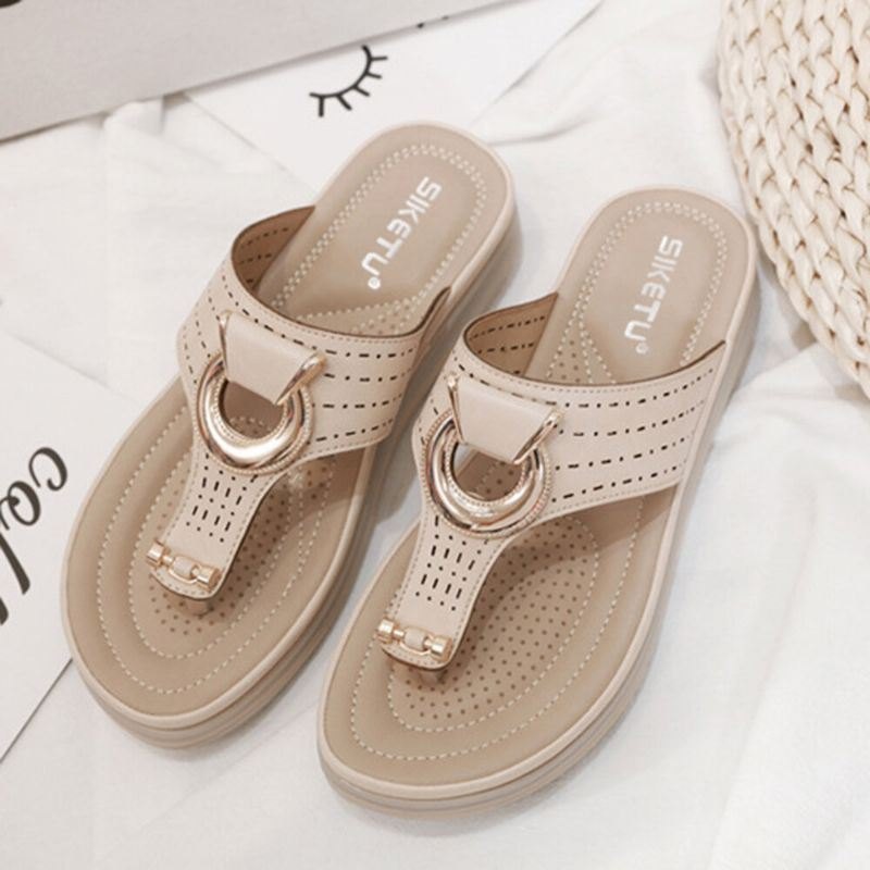 Dame Metalldekor Hule Komfortable Clip Toe Beach Casual Sandaler