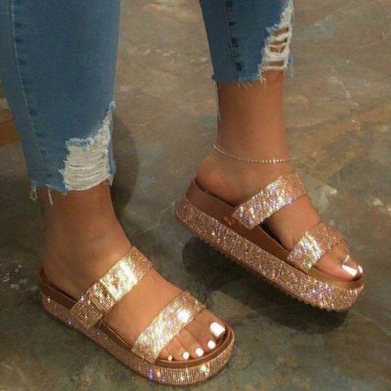 Dame Open Toe Rhinestoen Comfy Party Platform Sandaler