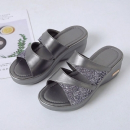 Dame Paljetter Skjøting Åpen Toe Comfy Summer Wedge Sandaler