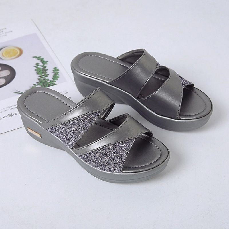 Dame Paljetter Skjøting Åpen Toe Comfy Summer Wedge Sandaler