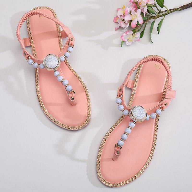 Dame Perler Dekor Elastisk Flat Slip On Beach Clip Toe Sandaler