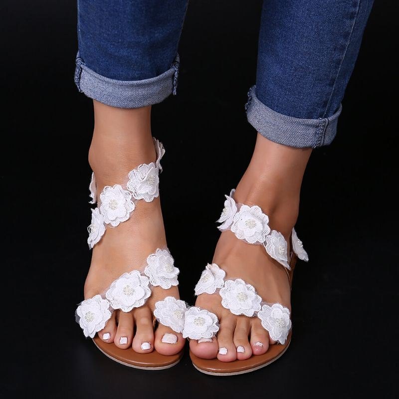 Dame Plus Size Blomsterdekorasjon Slip On Clip Toe Sommerstrandsandaler