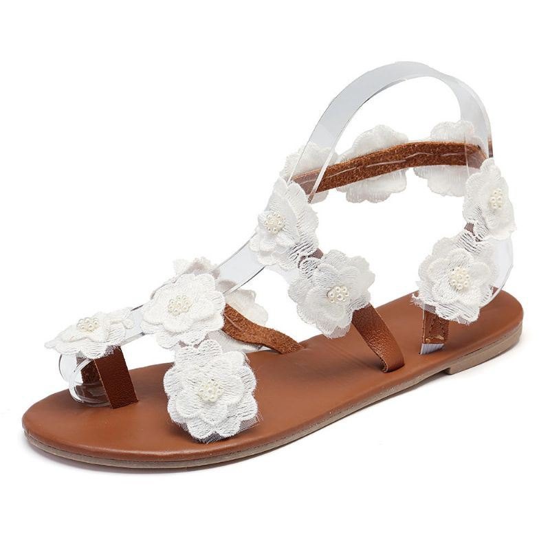 Dame Plus Size Blomsterdekorasjon Slip On Clip Toe Sommerstrandsandaler