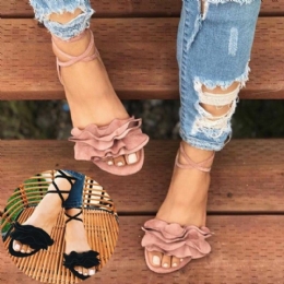 Dame Plus Størrelse Strappy Ensfarget Snøring Mote Sommer Strand Causal Flat Sandaler