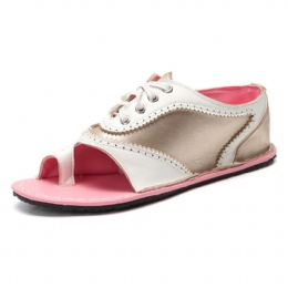 Dame Retro Casual Lace Up Toe Ring Flat Sandaler