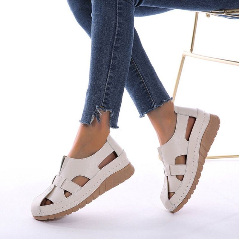 Dame Retro Closed Toe Slip Resistant Lett Slip On Fisherman Sandaler