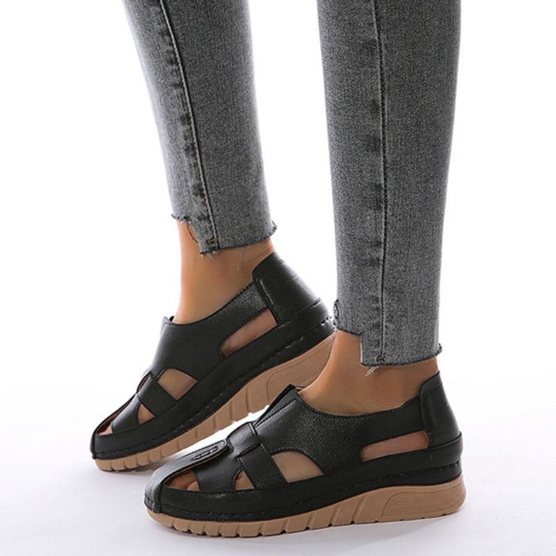 Dame Retro Closed Toe Slip Resistant Lett Slip On Fisherman Sandaler