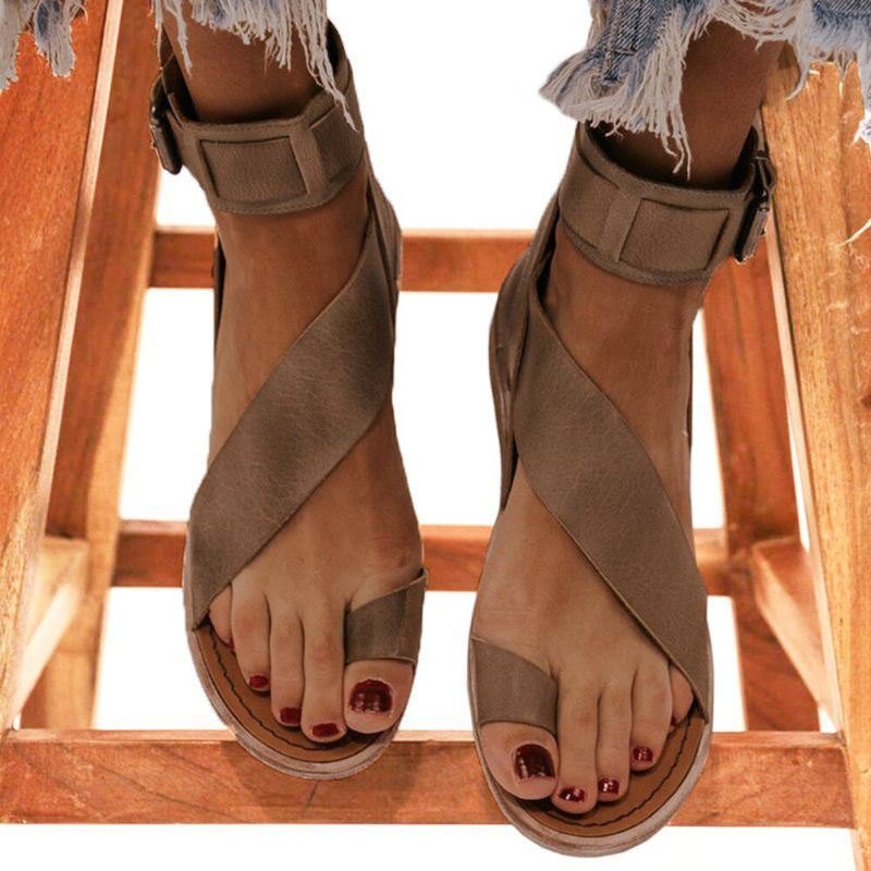 Dame Retro Toe Ring Roman Ankelstropp Casual Sommer Flat Sandaler