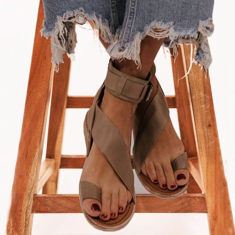 Dame Retro Toe Ring Roman Ankelstropp Casual Sommer Flat Sandaler