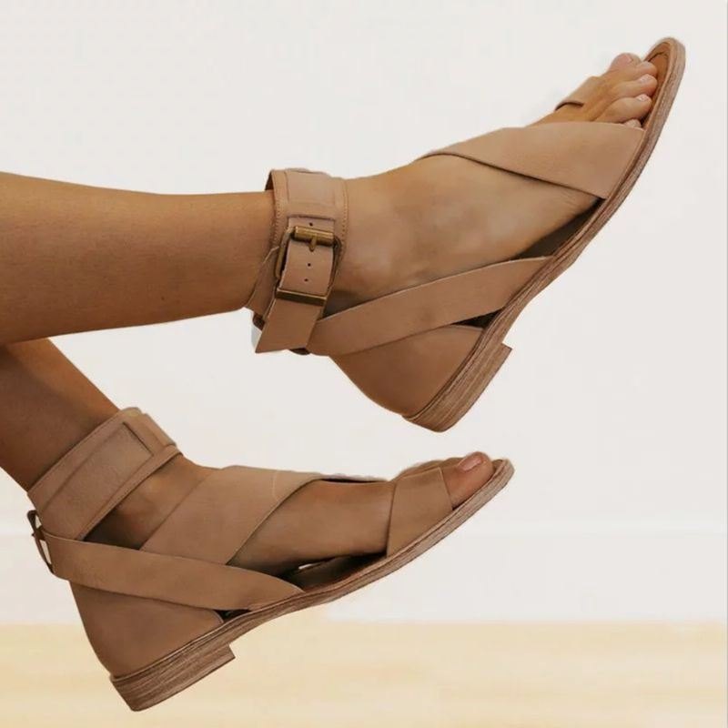 Dame Retro Toe Ring Roman Ankelstropp Casual Sommer Flat Sandaler