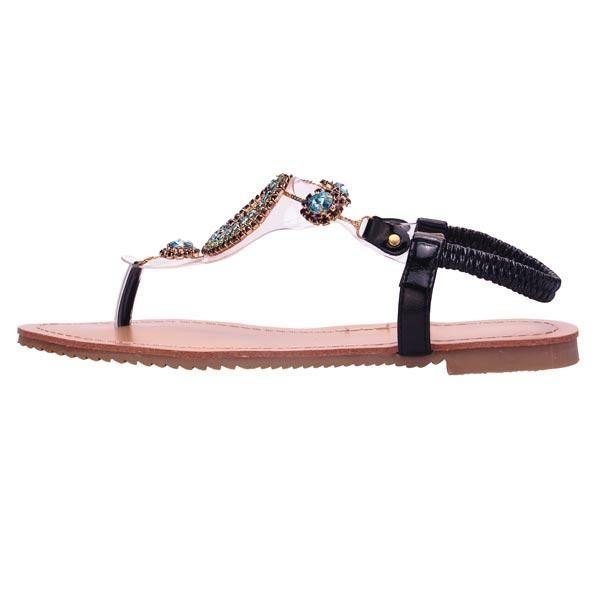 Dame Rhinestone Beaded Elastisk Flip Flop Casual Flat Sandaler