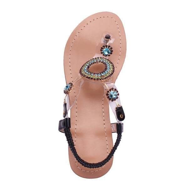 Dame Rhinestone Beaded Elastisk Flip Flop Casual Flat Sandaler