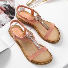 Dame Rhinestone Bowknot Elastisk Band Slip On Flat Sandaler