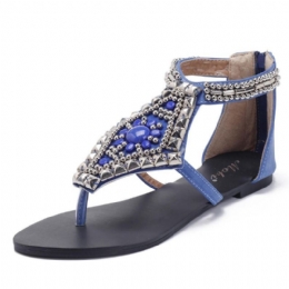 Dame Rhinestone Clip Toe Hollow Out Glidelås Strandsandaler