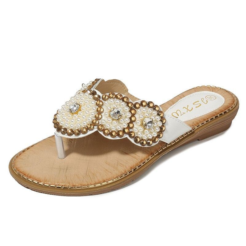 Dame Rhinestone Decor Clip Toe Flats Sandaler