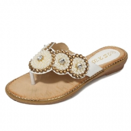 Dame Rhinestone Decor Clip Toe Flats Sandaler