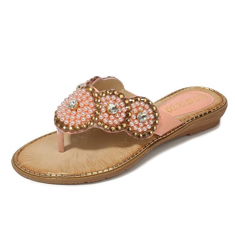 Dame Rhinestone Decor Clip Toe Flats Sandaler