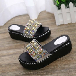 Dame Rhinestone Dekor Platform Slidesandaler