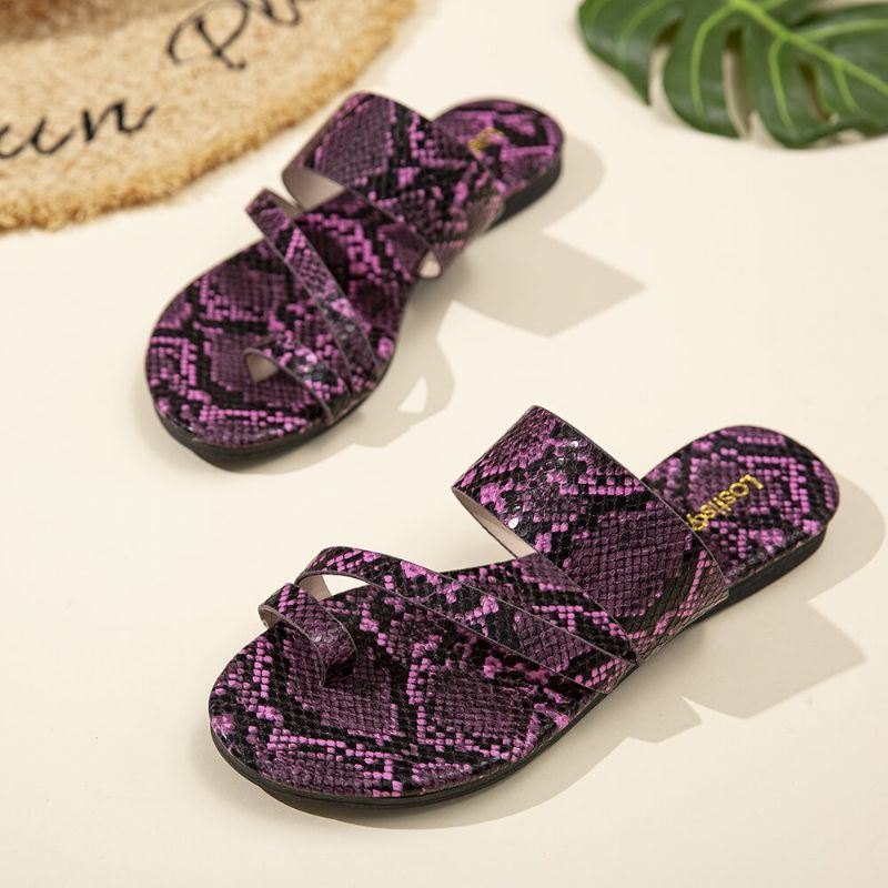 Dame Snake Pattern Casual Comfy Toe Ring Flat Sandaler