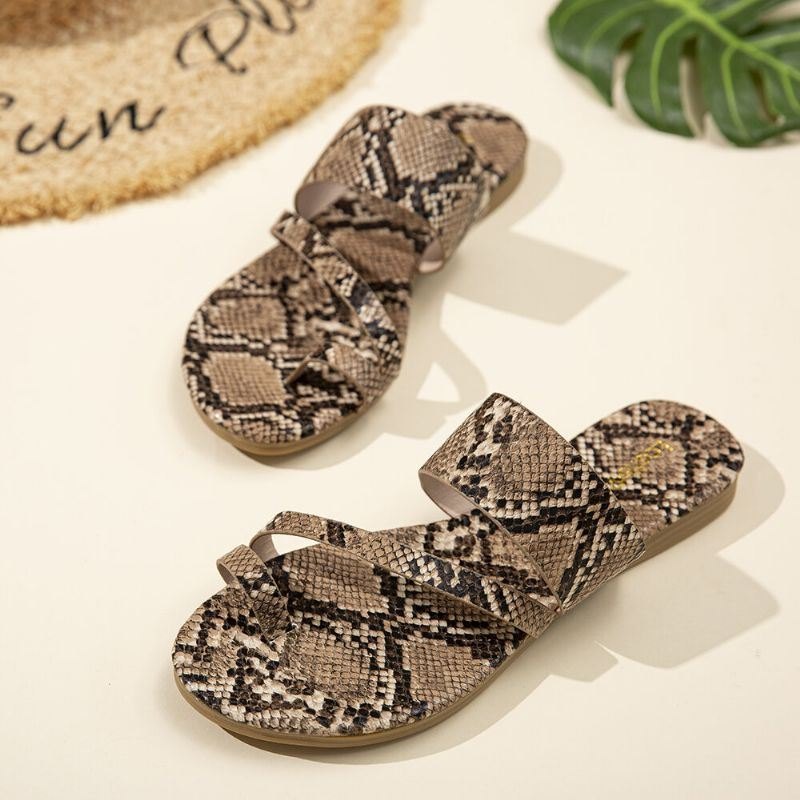 Dame Snake Pattern Casual Comfy Toe Ring Flat Sandaler