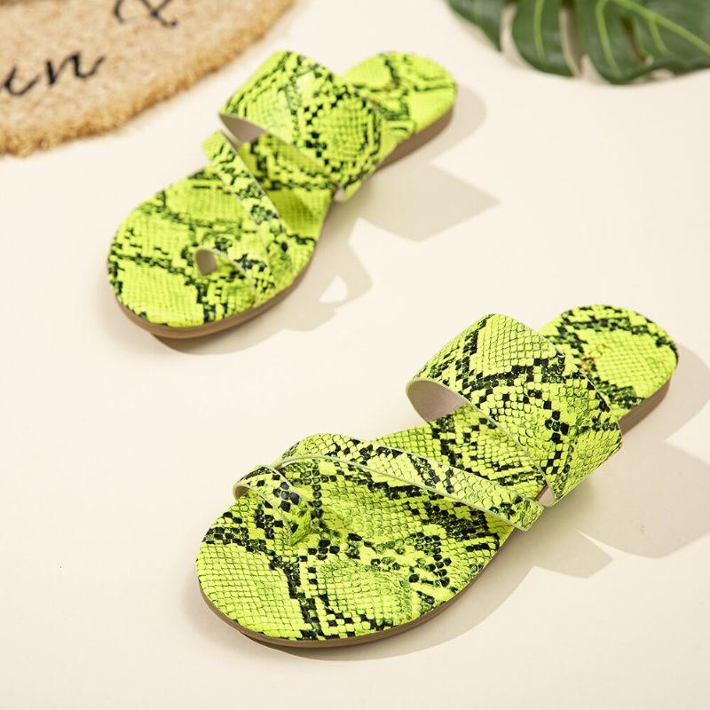 Dame Snake Pattern Casual Comfy Toe Ring Flat Sandaler